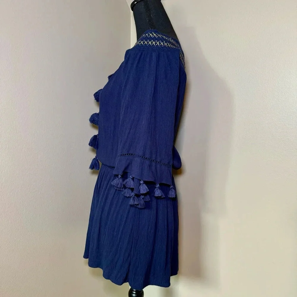 Lilly Pulitzer Joelle Off Shoulder True Navy Blue Mini Dress size XS‎ tassels